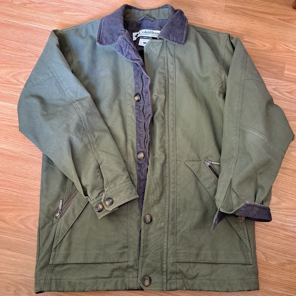 Columbia Men's Olive Green Jacket with Dark Corduroy Trim